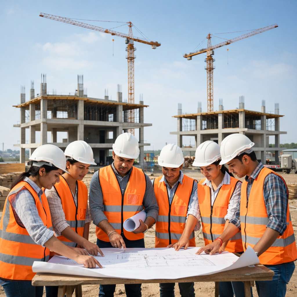Construction planning meeting at site in India